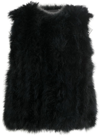 Shop Yves Salomon Silk Feathered-finish Waistcoat In Black