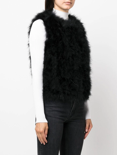 Shop Yves Salomon Silk Feathered-finish Waistcoat In Black