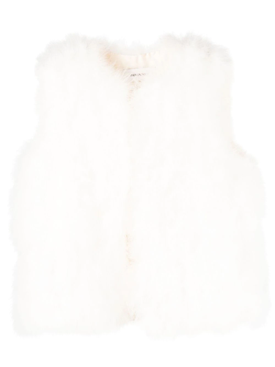 Shop Yves Salomon Silk Feathered-finish Waistcoat In White