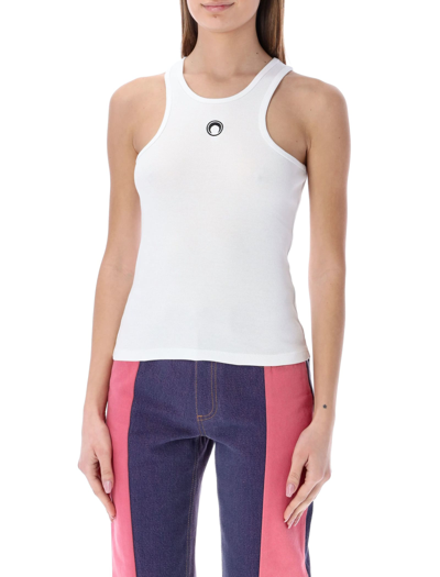 Marine Serre White Moon Logo Ribbed Jersey Tank Top In Gray