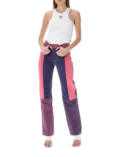 Marine Serre White Moon Logo Ribbed Jersey Tank Top In Gray