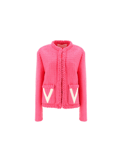 Shop Valentino Tweed Jacket In Fucsia