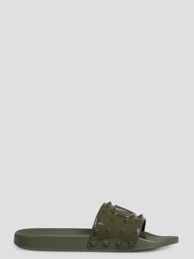 Valentino Summer Vlogo Signature Rubber Slides In Grün