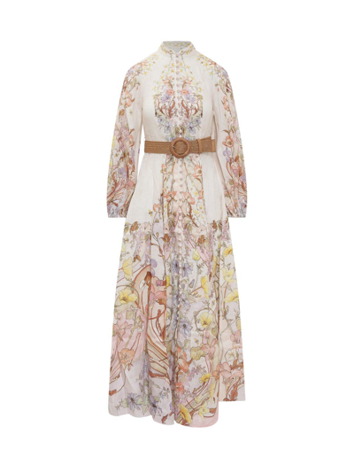 Shop Zimmermann Floral-printed High-neck Maxi Dress In Bianco