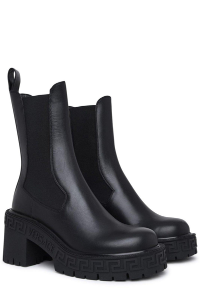 Shop Versace Greca Slip-on Chelsea Boots In Black