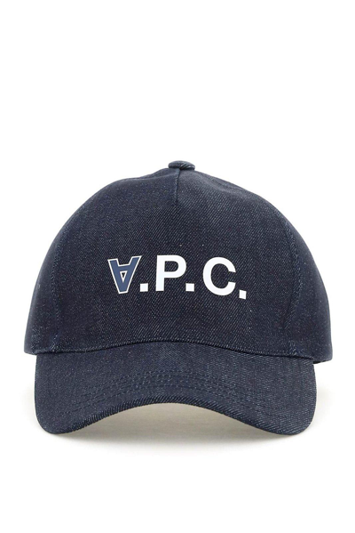 Shop Apc Logo Printed Baseball Cap In Blu