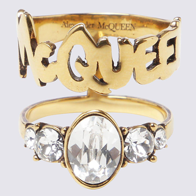 Shop Alexander Mcqueen Logo Detailed Embellished Signet Ring In Giallo