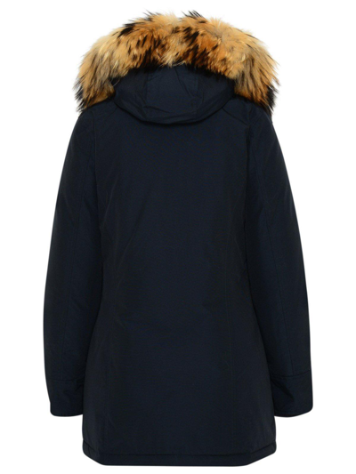 Shop Woolrich Fur-trimmed Hooded Padded Coat In Blu Navy