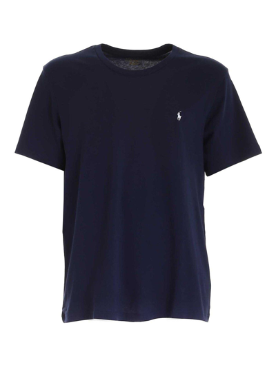 Shop Polo Ralph Lauren Logo Embroidered Crewneck T-shirt In Blu Navy