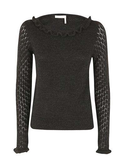 Shop See By Chloé Scalloped Knitted Top In Nero
