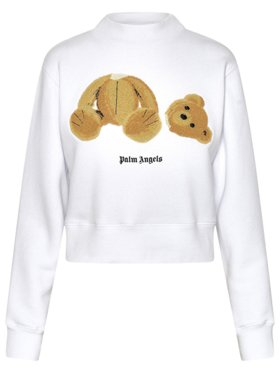 Shop Palm Angels Bear Patch Crewneck Sweatshirt In Bianco E Marrone