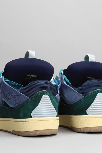 Shop Lanvin Curb Sneakers In Cyan Suede And Leather In Blue/green