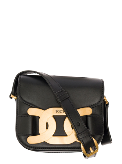 Shop Tod's Black Leather Crossbody Bag With Metal Buckle Woman