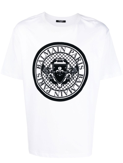 Shop Balmain Logo T-shirt In Bianco