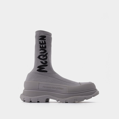 Shop Alexander Mcqueen Sock Boots In Grey