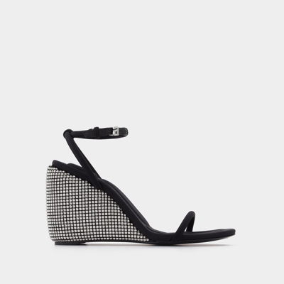 Alexander Wang Dahila Womens Leather Self Covered Crystal Wedge Wedge Sandals In Black