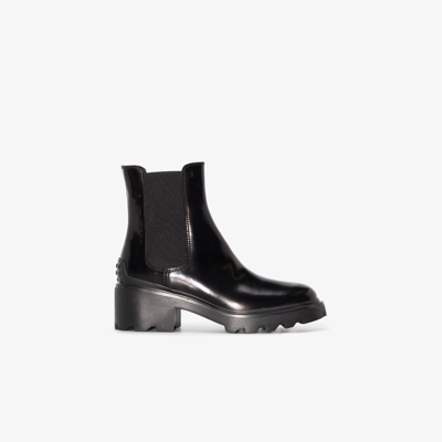 Shop Tod's Black Caro Lug Sole 60 Leather Chelsea Boots
