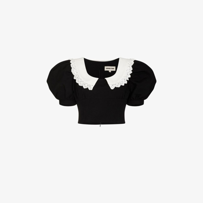 Shop Shushu-tong Black Frilled Neck Crop Top