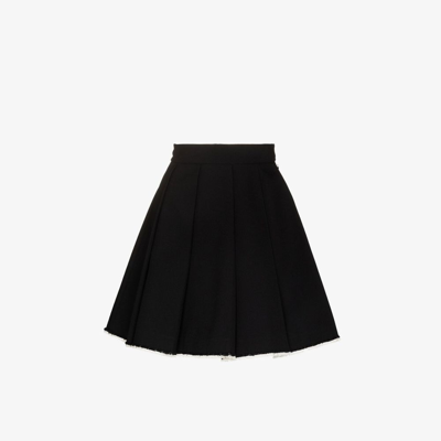 Shop Shushu-tong Black Pleated Raw Hem Wool Skirt