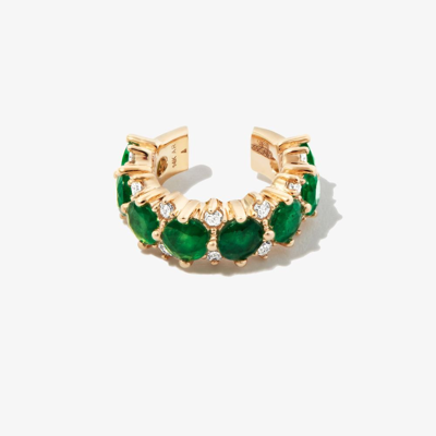 Shop Adina Reyter 14k Yellow Gold Rounds Emerald And Diamond Single Ear Cuff