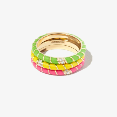 Shop Yvonne Léon 9k Yellow Gold Mini Torsade Enamel Diamond Ring Set