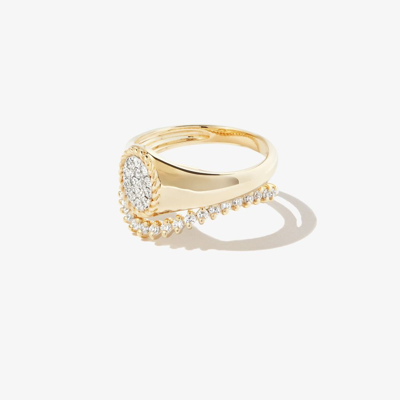 Shop Yvonne Léon 9k Yellow Gold Coeur & Vague Diamond Signet Ring Set
