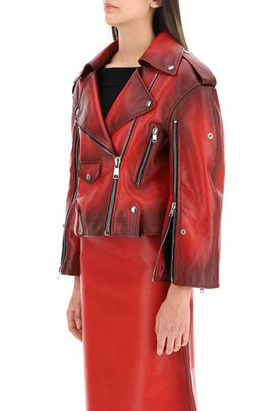 Shop Alexander Mcqueen Biker Jacket In Shaded Leather In Red