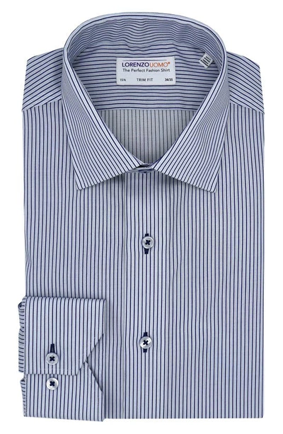 Shop Lorenzo Uomo Trim Fit Stripe Cotton Dress Shirt In Light Blue/ Navy