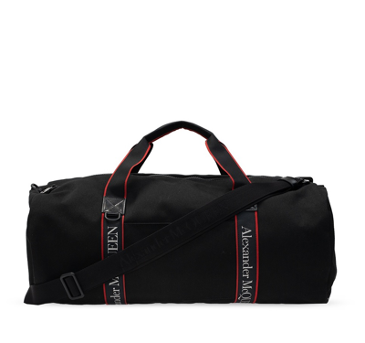 Shop Alexander Mcqueen Metropolitan Selvedge Logo Canvas Duffel Bag In Black,silver Tone,white,yellow