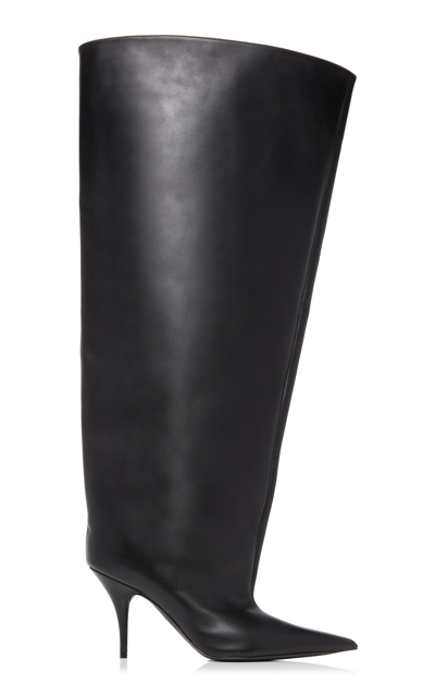 Shop Balenciaga Waders Leather Knee Boots In Black