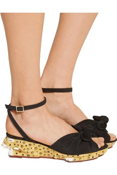 Shop Charlotte Olympia Panthera Suede And Enamel Wedge Sandals