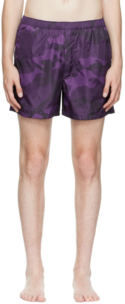 Shop Valentino Purple Camo Swim Shorts In Camou Viola