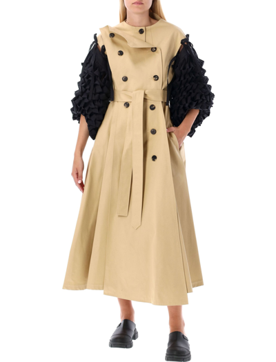 Shop A.w.a.k.e. Multi Braided Sleeves Trench Coat In Beige Black