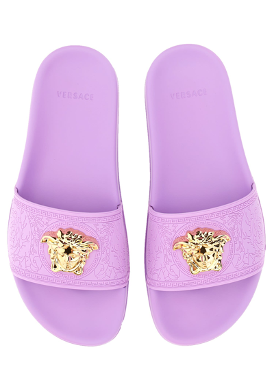 Shop Versace Slide Sandal In Lilla