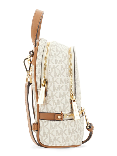 Shop Michael Michael Kors Mini Rhea Zipper Logoed Backpack In Bianco