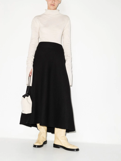 Jil Sander Black Elastic Knit Midi Skirt In 黑色
