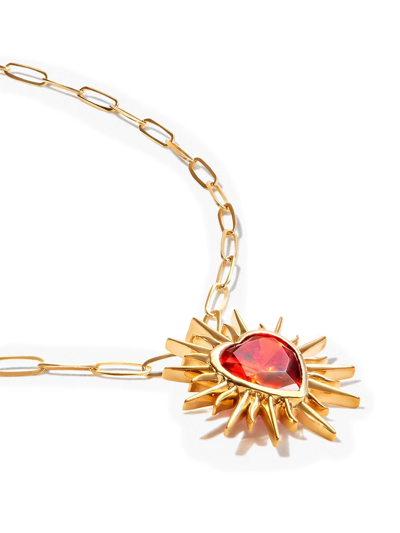 Shop Kamushki 18kt Yellow Gold Flaming Heart Quartz Necklace
