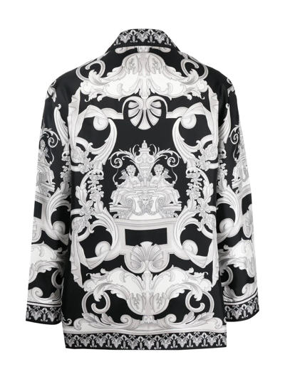 Shop Versace Silver Baroque-print Silk Pyjama Shirt In 黑色