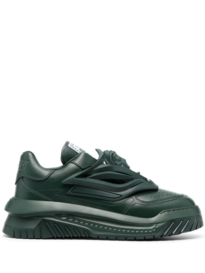 Shop Versace Odissea Chunky Leather Sneakers In Green