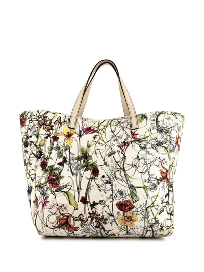 Pre-owned Gucci 2010s Floral-print Tote Bag In 白色