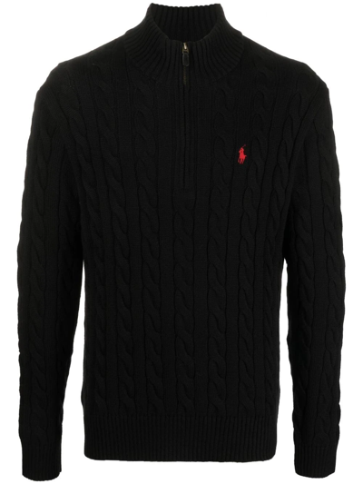 Shop Polo Ralph Lauren Cable-knit Half-zip Jumper In 黑色