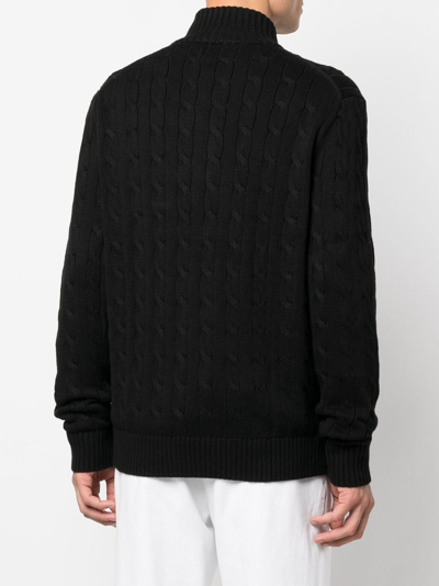 Shop Polo Ralph Lauren Cable-knit Half-zip Jumper In 黑色