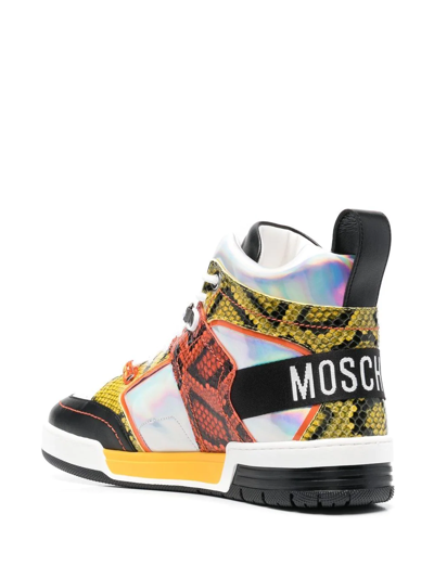 Shop Moschino Snakeskin-print Hi-top Sneakers In Yellow