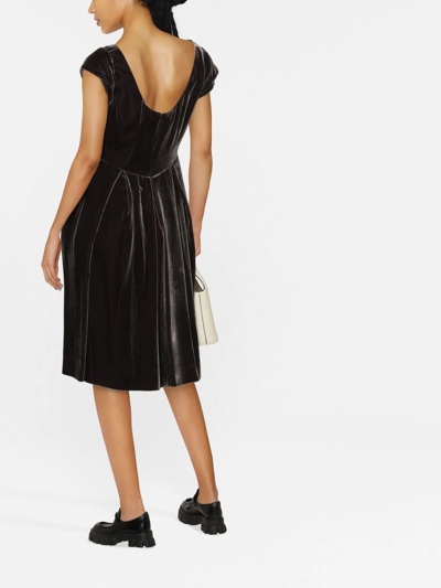 Shop Aspesi Cap-sleeve Velvet-effect Dress In 灰色