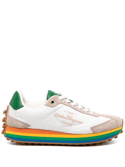 Shop Ferragamo Rainbow-soled Low-top Sneakers In White