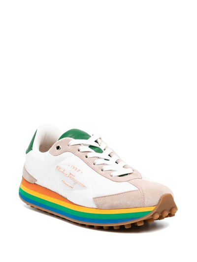 Ferragamo Iggy Rainbow-heel Retro Sneakers In White