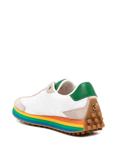 Ferragamo Iggy Rainbow-heel Retro Sneakers In White