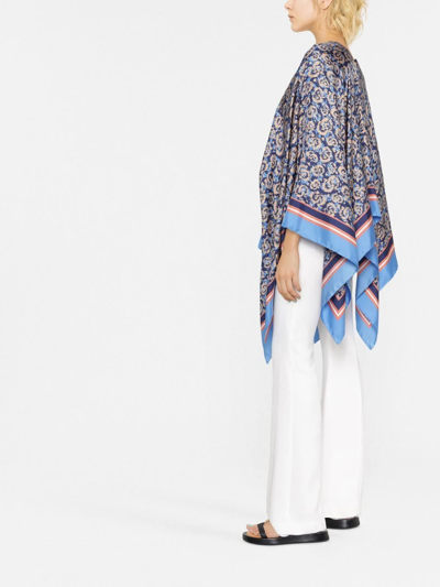 Ferragamo Animal-print Silk Poncho In 蓝色