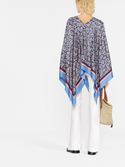 Ferragamo Animal-print Silk Poncho In 蓝色
