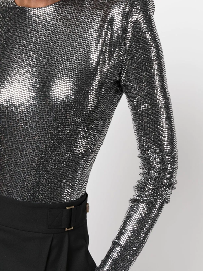 Shop Alexandre Vauthier Sequin-embellished Body Top In Silver